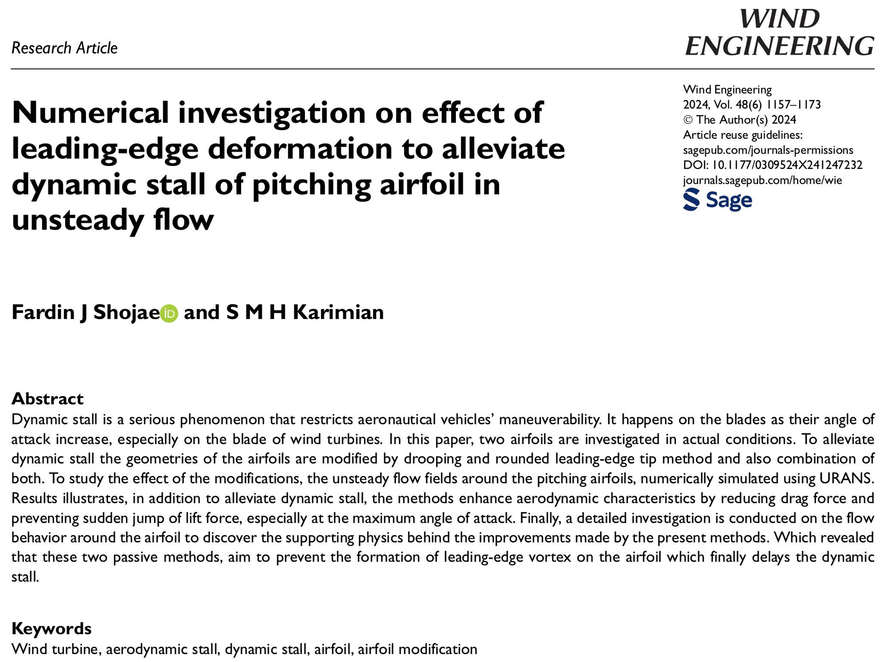 Cover image of Numerical Investigation on Airfoil Drooping by Fardin Jahanbakhsh Shojae